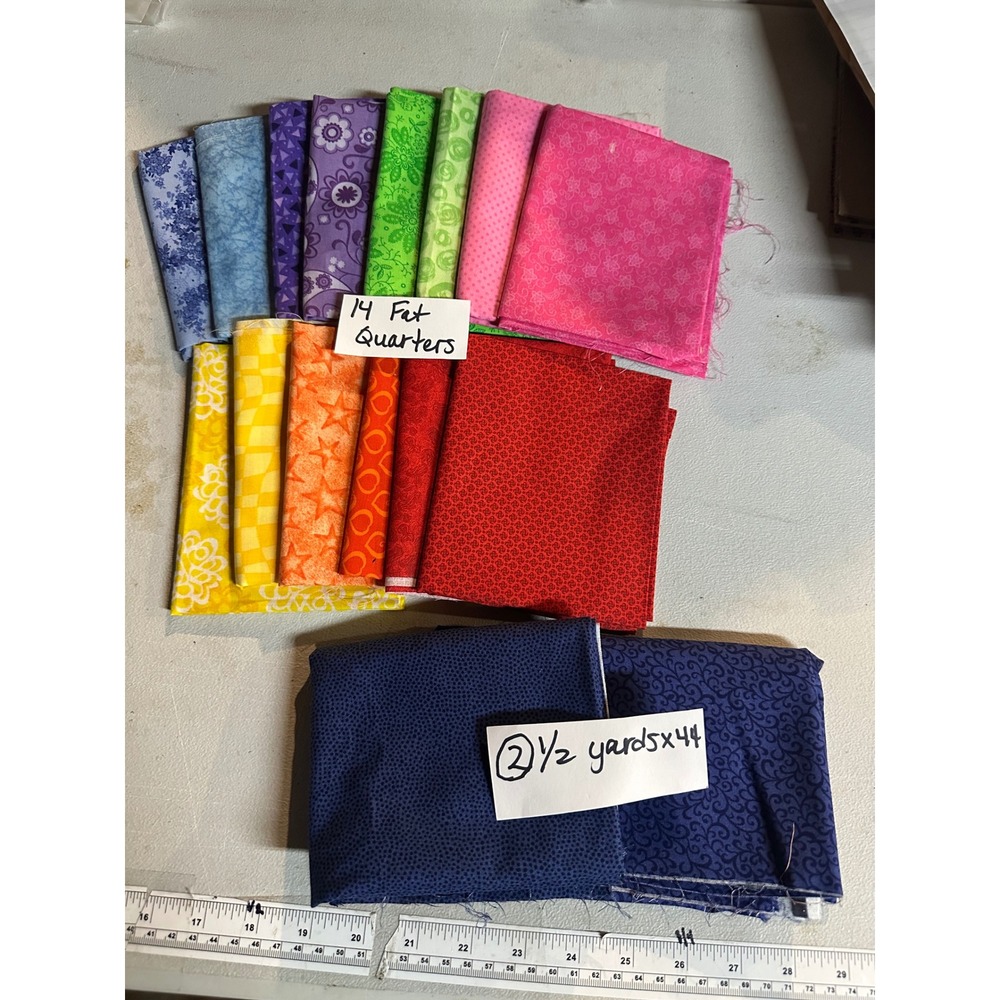 Quilting Cotton Fabric Bundle 14 Fat Quarters & 1/2 Yard cuts each navy Blue - Picture 8 of 9